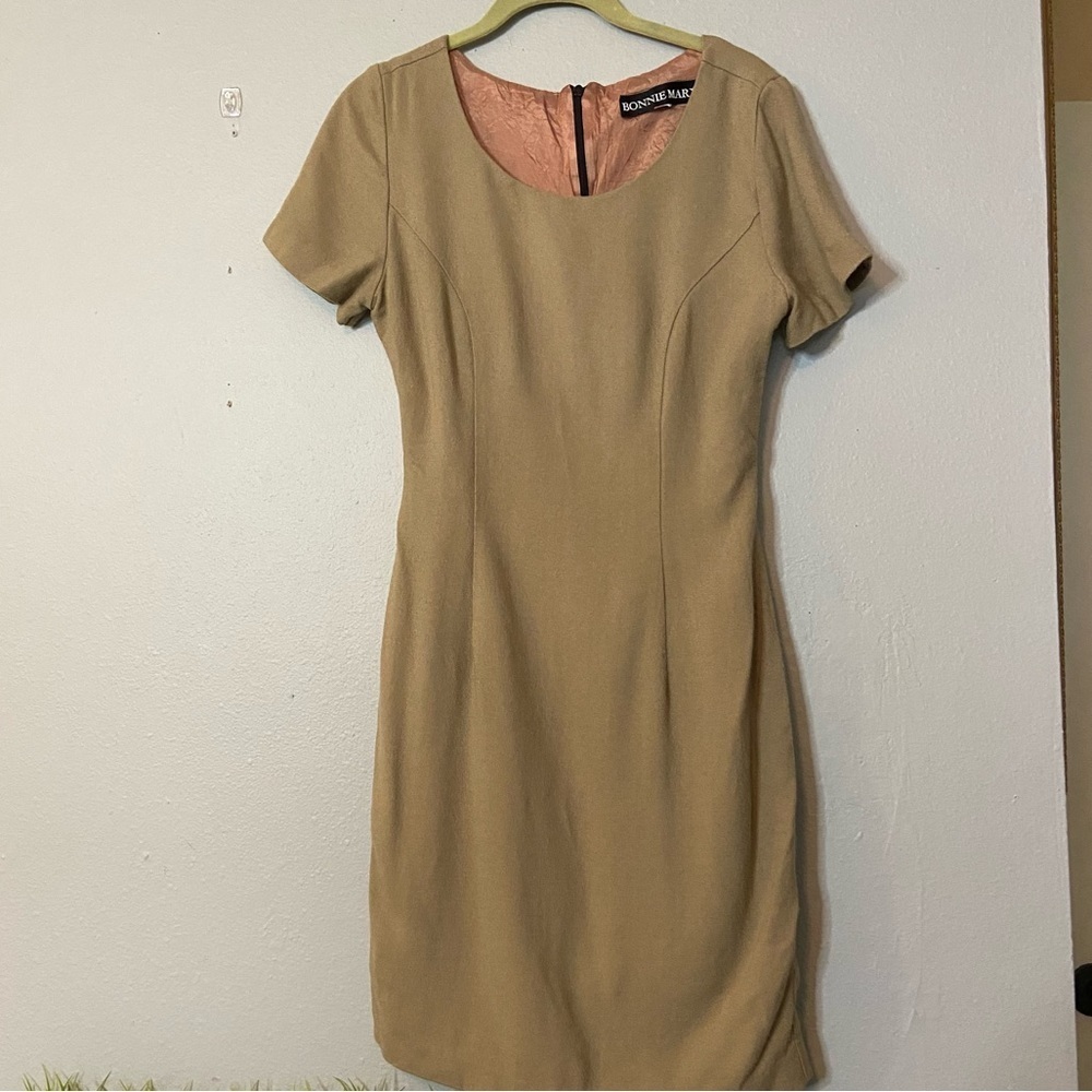Women's Bonnie Marx Wool Blend Fitted Beige Dress